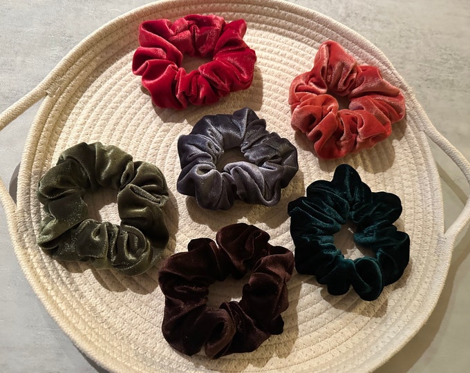 Velvet Scrunchies/Fall Colors/VSCO/Thick Hair Ties/Soft Hair Accessories/Velour/Oversized/Gift for her/Black Owned/Discounted Set/Halloween