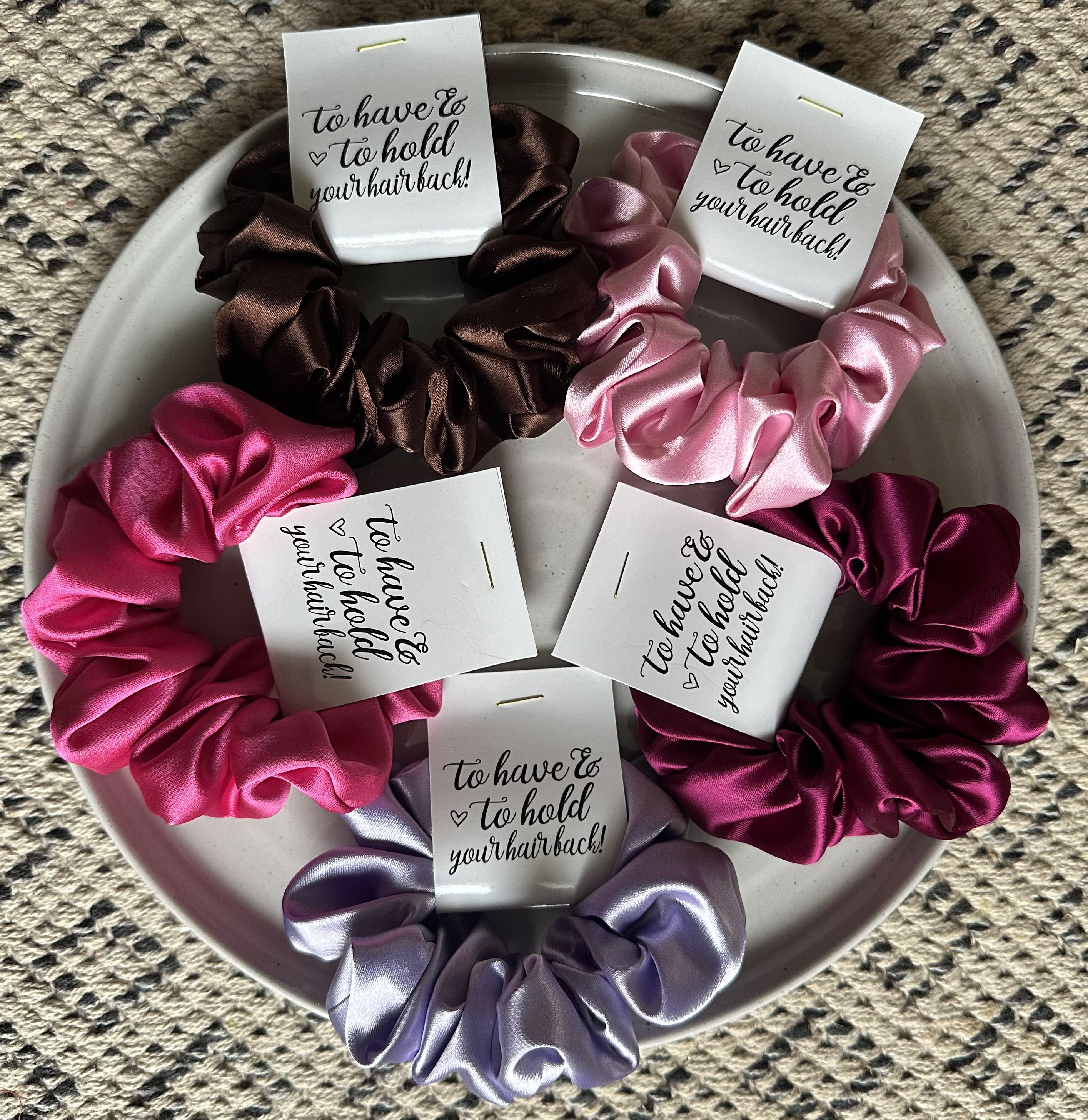 Satin-Haargummis „Team Bride“ – 7 Stück, Blau, Für Brautjungfern, Junggesellinnenabschiede & Antragsgeschenke