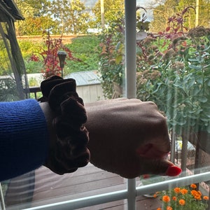 Brown Slim Velvet Scrunchie/Fall Colors/VSCO/Thick Hair Ties/Gift for her/Soft Hair Accessories/Velour/Kid&#39;s Accessories/Black Owned/Gentle