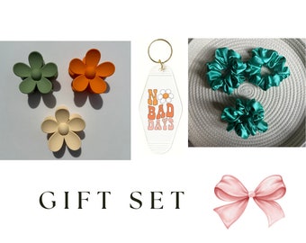 Accessoire cadeauset, gratis cadeau, afgeprijsde artikelen, cadeau voor haar, herfst haaraccessoires, sleutelhanger, scrunchies, bundel, VSCO, trendy accessoires