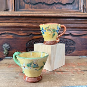 Vintage Studio Art Pottery Espresso/Tea Cups ~ Set of Two Hand-Painted Floral
