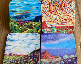 4 Arizona Coaters. Mountains. Set of four.  Local Arizona artist made. Thank you for looking.