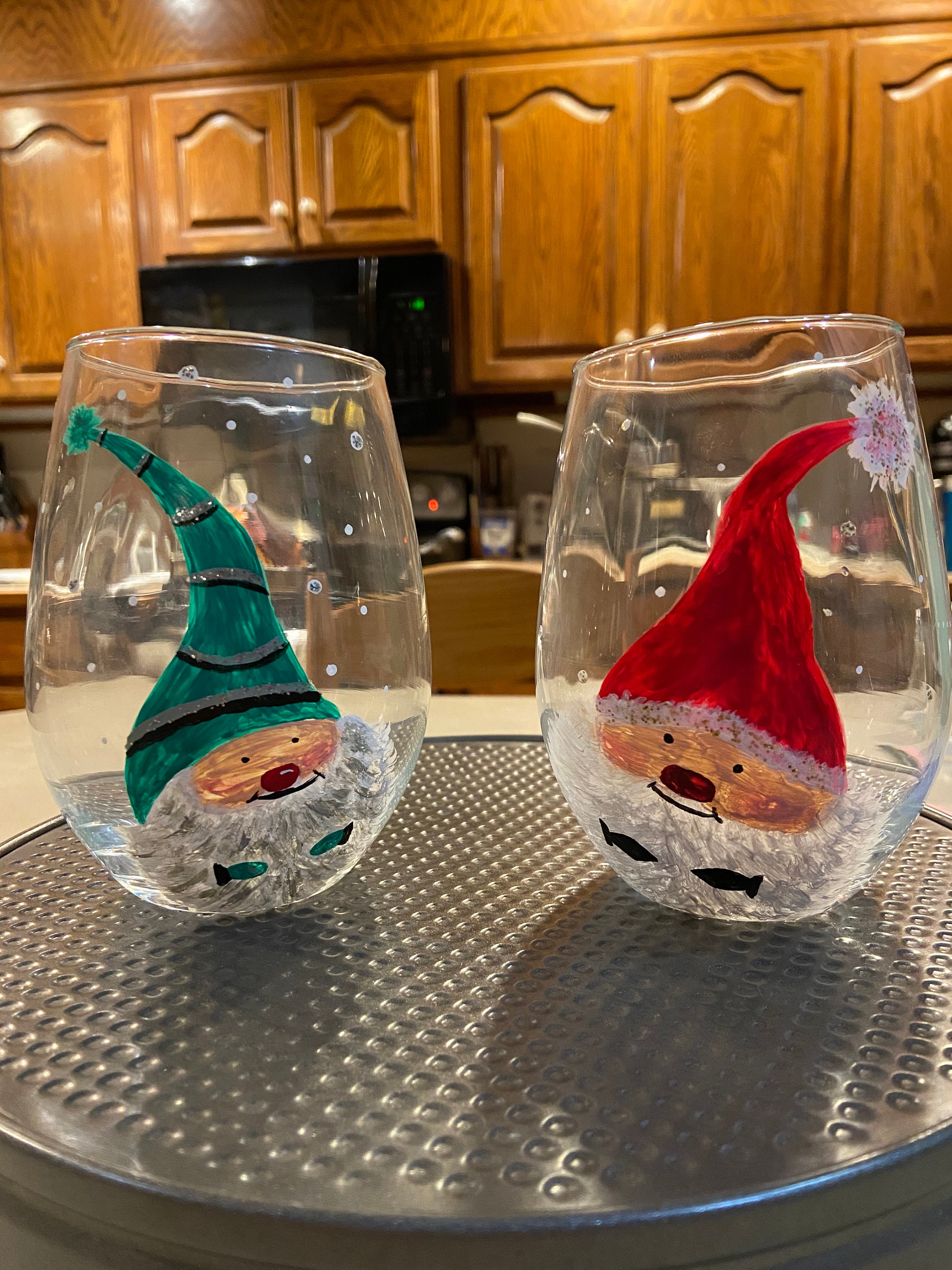 Holiday gnomes hand painted wine glasses Etsy