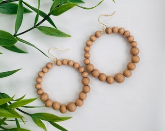 Natural Wood Bead Hoop Earrings- Graduating Style | Bridesmaid Earrings | Bridesmaid Jewelry