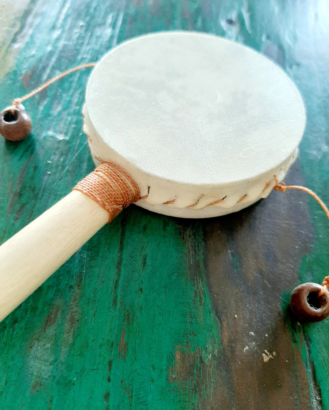 Wooden Tambourine and Natural Skin Rattle Etsy