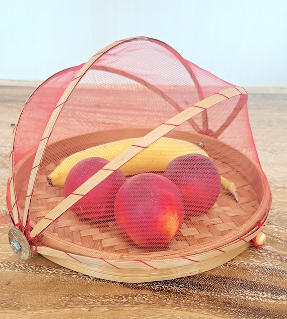 Obst- und Ksekuppel, 30 cm Bambus-Vorratskammer mit rotem Netzgewebe,  runde Form - Etsy.de