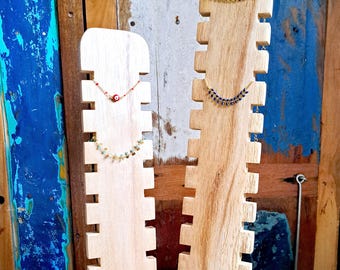 Display stand for bracelets and multi-strand wooden necklaces