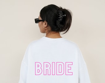 BRIDE Crewneck Bachelorette Shirt Pink Bride Gift Bridal Party Gift Newlywed Sweatshirt Bachelorette Crew Pink White Stylish Bride Pullover