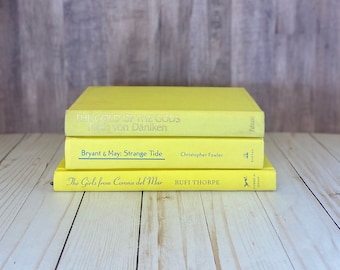 Lemon Yellow Decor Book Bundle Shelf Mantle Decorative Yellow Book Staging Eclectic Library Home Design Book Nook Coffee Table Book Yellow