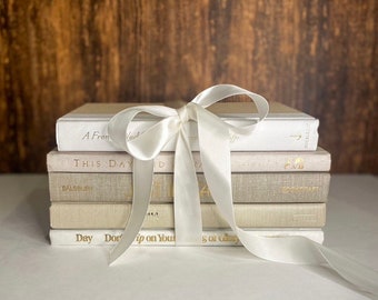 Neutral Beige Hardcover Book Bundle Home Decor Reading Beautiful Neutral Book Minimalist Bookshelf Aesthetic Real Book Coffee Table Book Set