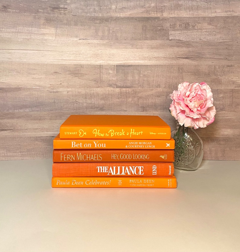 Aesthetic Book Shelf Decor Orange Book Decorate With Books Colorful Bookshelf Aesthetic Gift Book Lover Home Library Design Decorative Book 5 Books