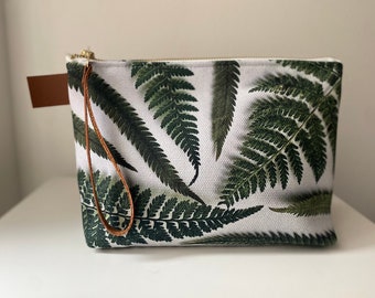 Fern Cosmetic Bag, Fern Makeup Bag, Fern Bag, Brass Zipper, Canvas