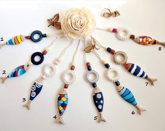 Car Mirror Hanger Hand Painted Wooden Fish,Car Accessories Boho,Car Hanger Charm,Rear View Mirror Charm,Rear View Mirror Hanger