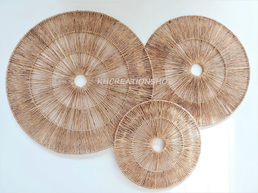 Set of 3 Boho Jute Round Wicker Basket Wall Decor,woven Wall Baskets ...