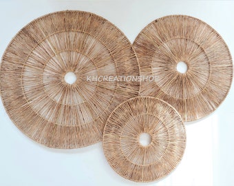 Wall Basket Décor, Set of 4 Oversized, Hanging Woven Seagrass Bowl Baskets,  Round Boho Wall Basket for Home Decoration, Unique Wall Art Set 