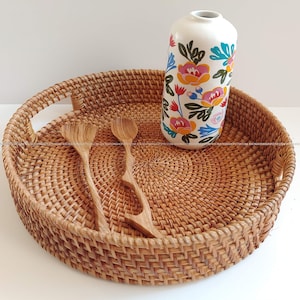 Rattan Woven Tray Round/Rectangular Wicker Fruits Basket Set Storage Gathering Rustic Tray Woven Rattan Winnowing Basket Wicker Ottoman Tray