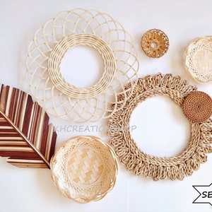 Boho Basket Set Wall Decor, Rattan Wall Decor, Wicker Wall Decor, Boho Home Decor, Woven Wall Baskets, Bohemian Decor, Boho Wall Hanging Set 01