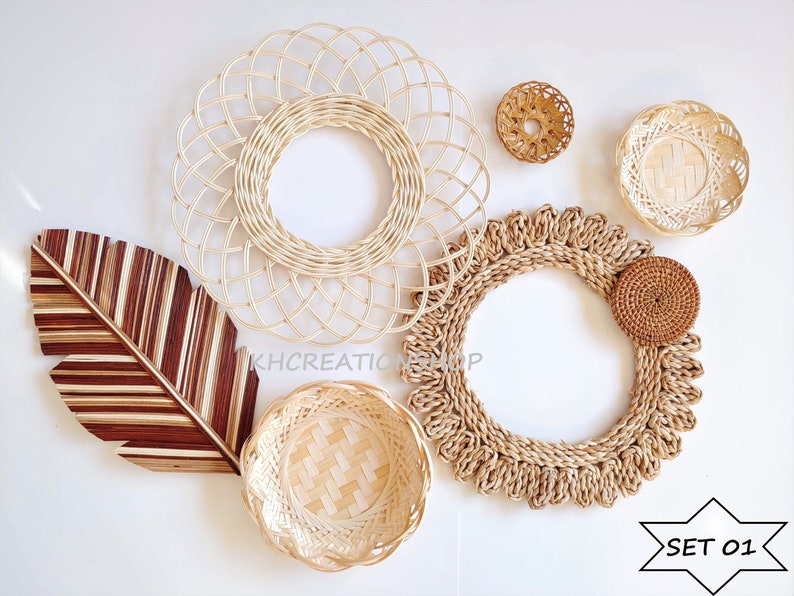 Boho Basket Set Wall Decor, Rattan Wall Decor, Wicker Wall Decor, Boho Home Decor, Woven Wall Baskets, Bohemian Decor, Boho Wall Hanging Set 01