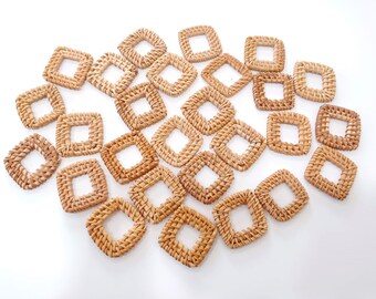 Natural Rattan Earring Hoops Square, Rattan Charms, Handwoven Findings, Woven Boho Jewelry Making Blanks Accessories, Rattan Earrings Supply