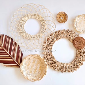 Boho Basket Set Wall Decor, Rattan Wall Decor, Wicker Wall Decor, Boho Home Decor, Woven Wall Baskets, Bohemian Decor, Boho Wall Hanging image 3