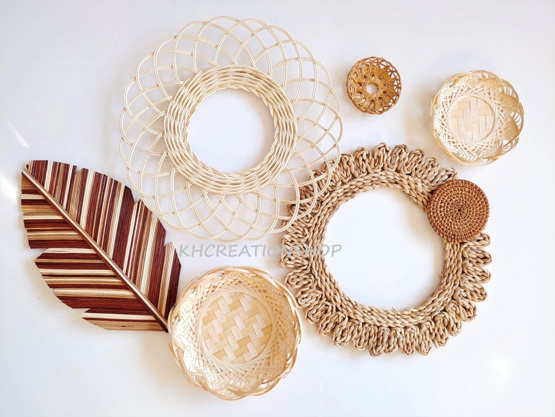 Boho Basket Set Wall Decor, Rattan Wall Decor, Wicker Wall Decor, Boho Home Decor, Woven Wall Baskets, Bohemian Decor, Boho Wall Hanging image 3