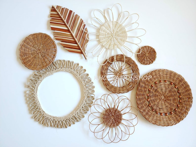 Boho Basket Set Wall Decor, Rattan Wall Decor, Wicker Wall Decor, Boho Home Decor, Woven Wall Baskets, Bohemian Decor, Boho Wall Hanging image 5