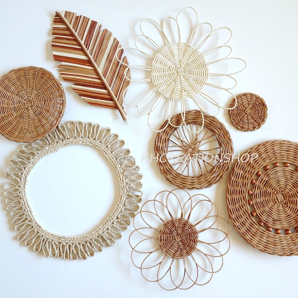 Boho Basket Set Wall Decor, Rattan Wall Decor, Wicker Wall Decor, Boho Home Decor, Woven Wall Baskets, Bohemian Decor, Boho Wall Hanging