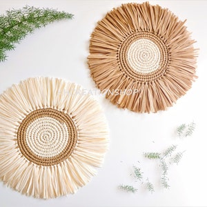 Boho Raffia Sunburst Wall Decor,Rattan Wall Decor,Sun Wall Art Nursery Decor,Boho Home Decor,Woven Wall Basket,Bohemian Decor,Sun wall decor