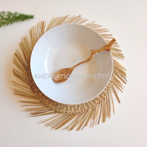 Round Rattan Dining Placemat Set,Wicker Straw Placemat,Rustic Decoration,Handwoven Placemat,Round Boho Natural Placemat,Farmhouse Decoration