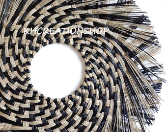 Natural Large Round Seagrass Wall Hanging,Boho Raffia Sunburst Wall Decor,Boho Rattan Home Decor,Bohemian Decor,Ethnic Wall Art,Rustic Woven