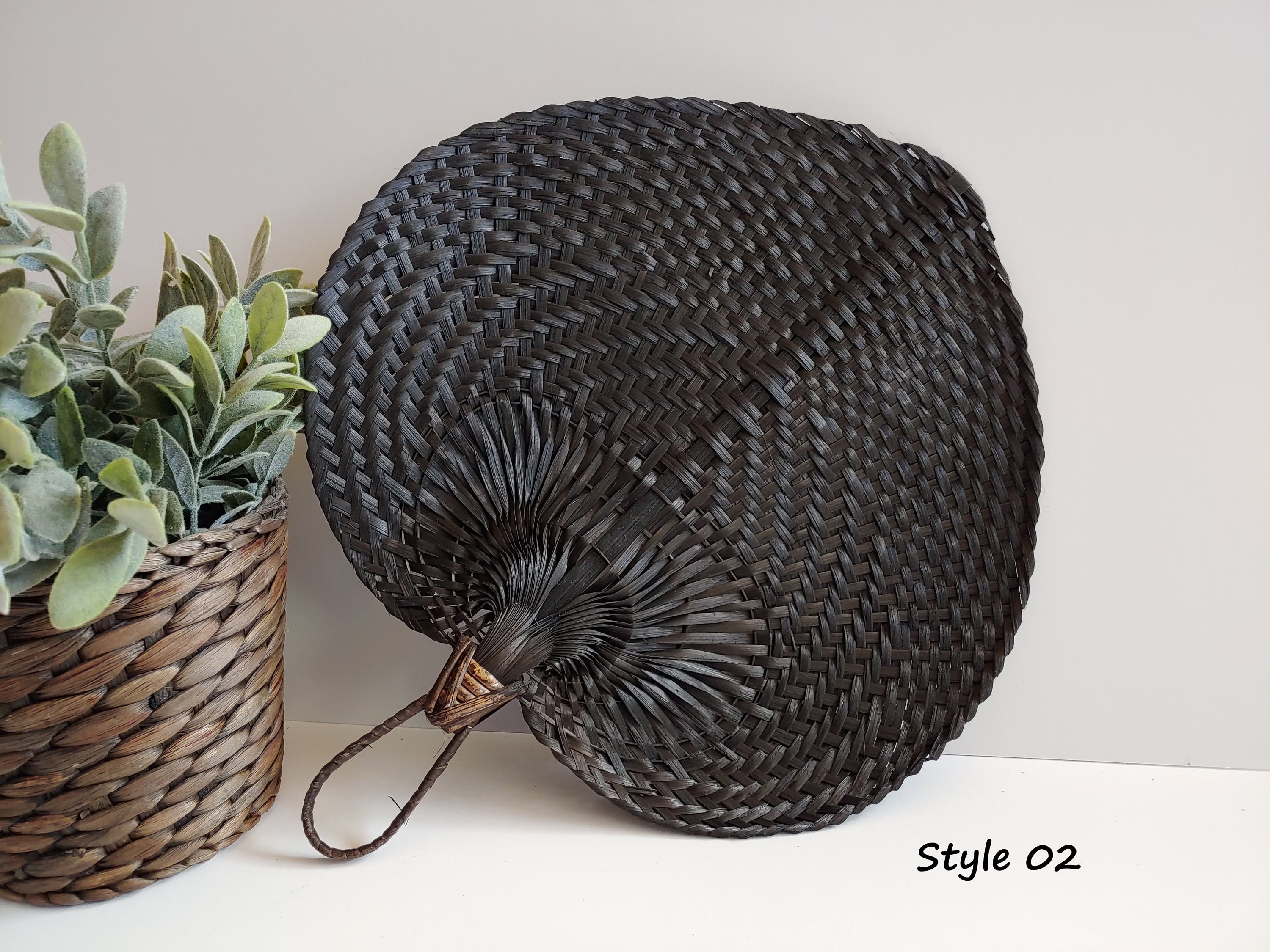 Handwoven Wicker Rattan Wall Hanging Fan Decor, Tropical Palm Fans ...