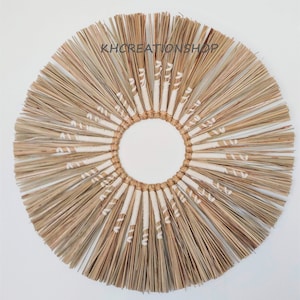 Natural Round Seagrass Wall Hanging Decor,Raffia Wall Decor,Boho Rattan Home Decor,Bohemian Wall Decor, Ethnic Wall Art, Rustic Woven Home