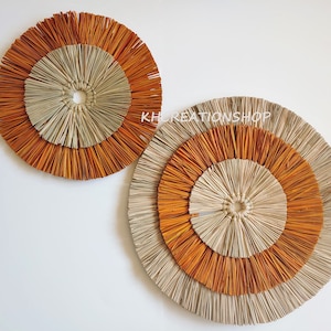 Natural Set Seagrass Sunburst Boho Wall Hanging Decor, Raffia Wall Art,Boho Rattan Home Decor, Bohemian Living Room Wall Decor, Rustic Style