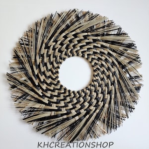 Natural Round Seagrass Wall Hanging Decor,Raffia Wall Decor,Boho Rattan Home Decor,Bohemian Wall Decor, Ethnic Wall Art, Rustic Woven Home