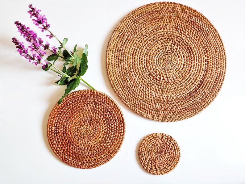 Round Rattan Dining Placemat Wicker Straw Placemats Rustic Etsy