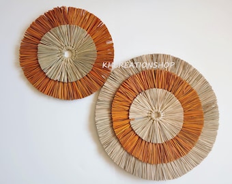 Natural Round Seagrass Wall Hanging Decor, Boho Raffia Sunburst, Rattan Wall Decor, Bohemian Bamboo, Ethnic Wall Art, Rustic Woven Home