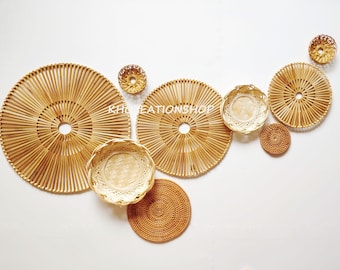 Boho Basket Set Wall Decor, Rattan Wall Decor, Wicker Wall Decor, Boho Home Decor, Woven Wall Baskets, Bohemian Decor, Boho Wall Hanging
