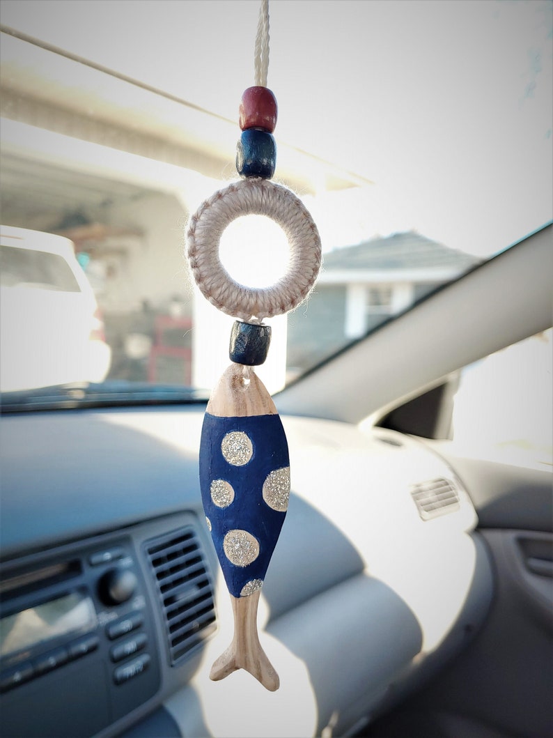 Car Mirror Hanger Hand Painted Wooden Fishcar Accessories Etsy