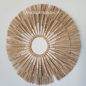 Natural Round Seagrass Wall Hanging Decor,Boho Raffia Sunburst Wall Decor,Rattan Wall Decor,Bohemian Decor,Ethnic Wall Art,Rustic Woven Home