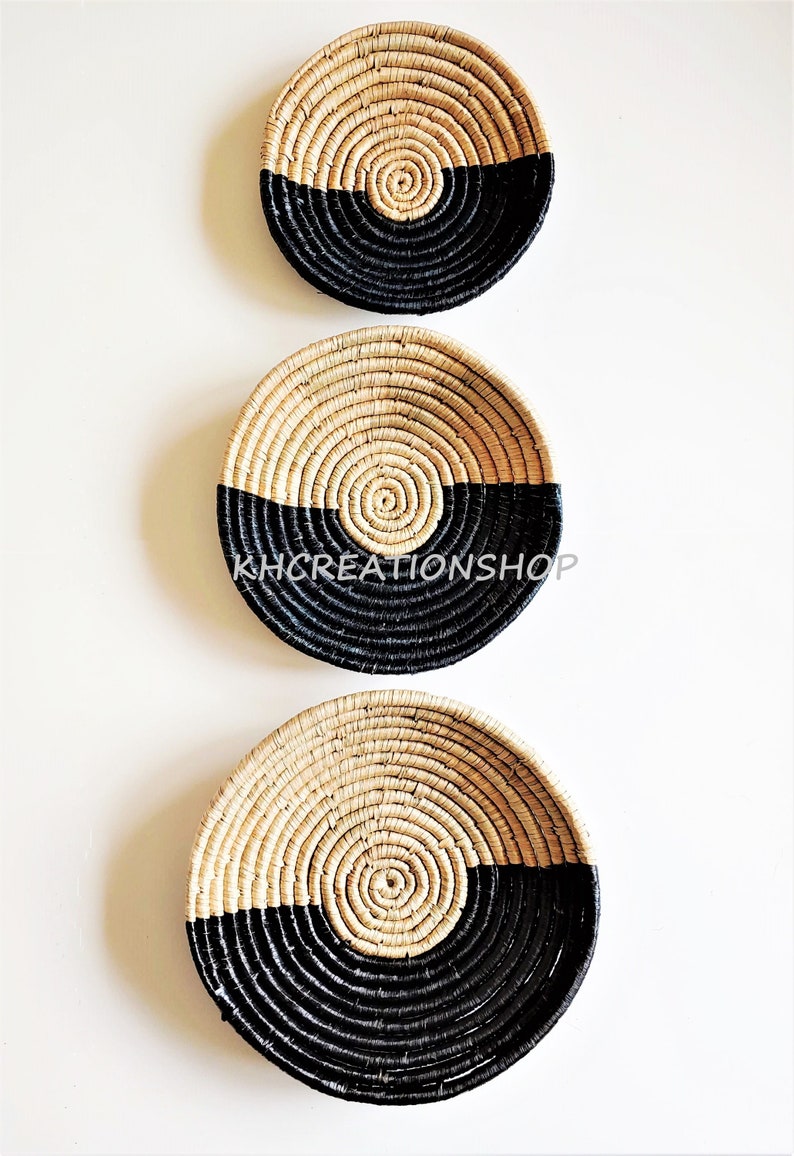 Set of 3 Woven Basket Wall Decor Round Hanging Wall Basket Etsy