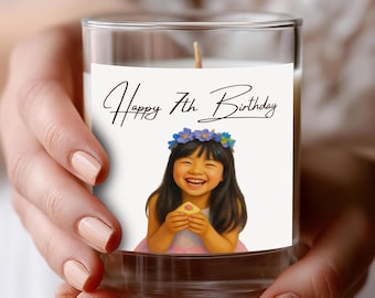 Personalisierte Geburtstagskerze mit Foto und Text, individuelle Duftkerze zum Geburtstag