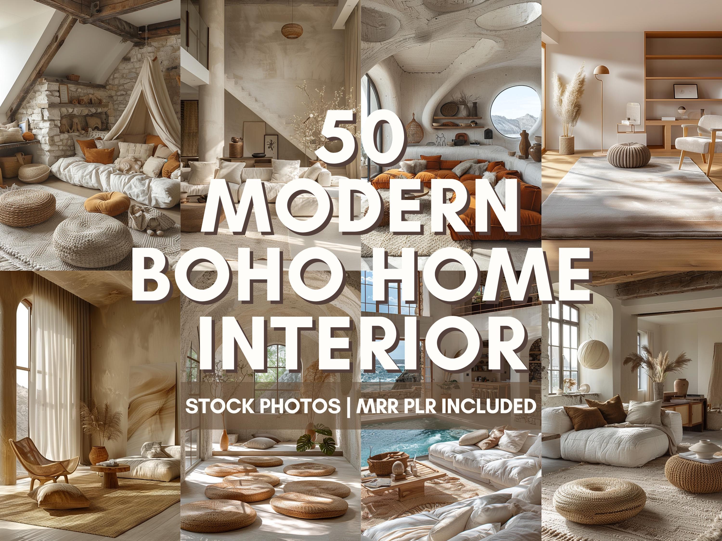 Minimalist Boho Chic Home Interior Images | Modern Bohemian Home Living Interior Stock Photos | Aesthetic White and Neutral Home Lifestyle