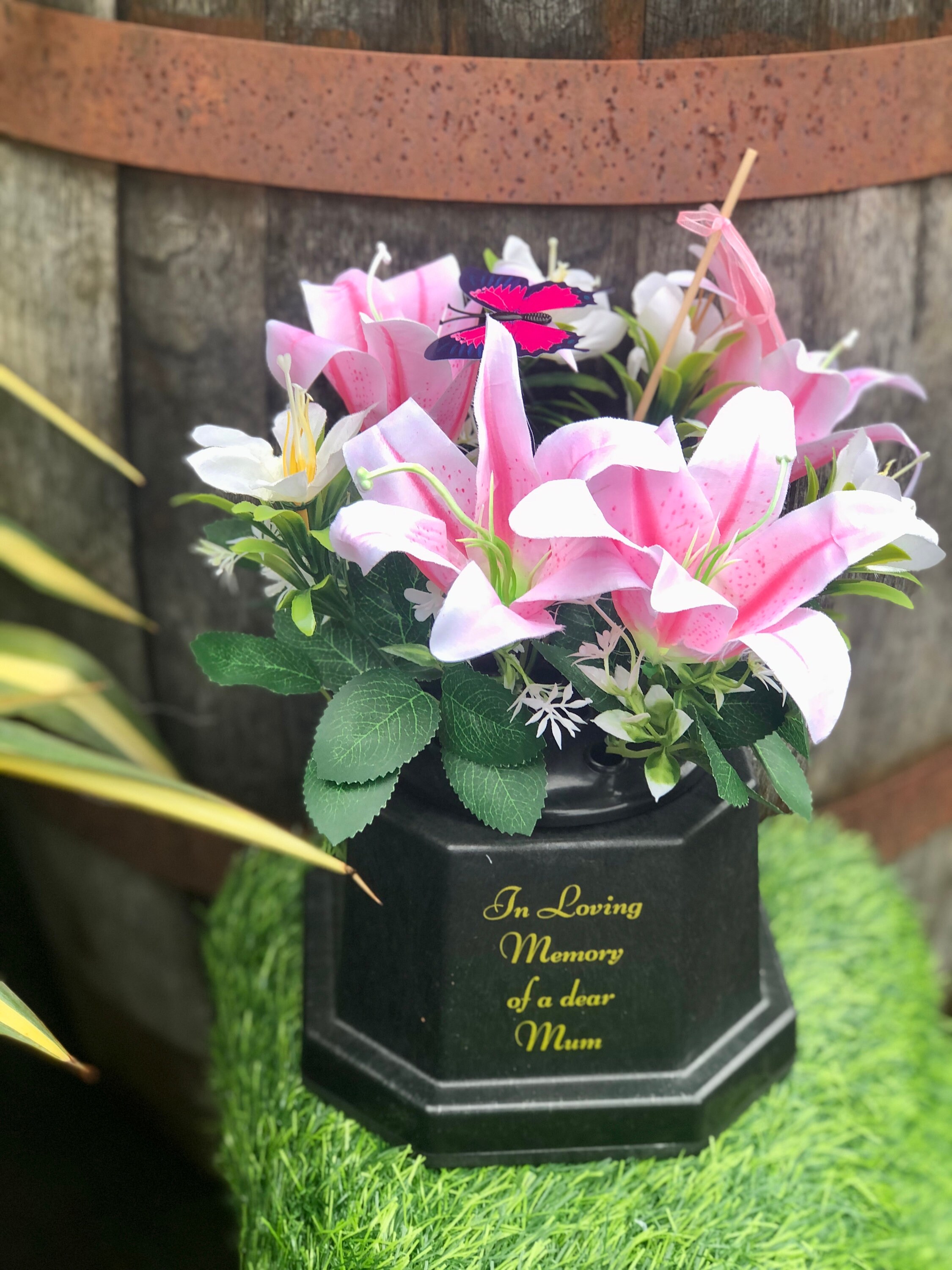 Artificial Flower Grave Pot Cemetery Vase Pink Flower Etsy UK