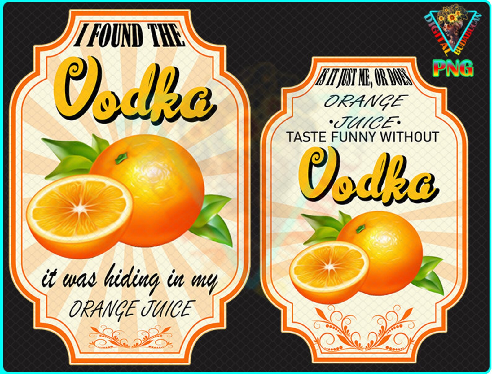 Orange Juice and Vodka Cocktail Drink Label PNG Oranges | Etsy