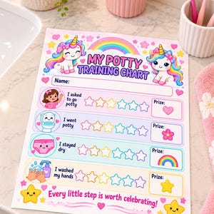 Editable Unicorn Potty Training Chart, Printable Toddler Reward Chart (Canva Template)