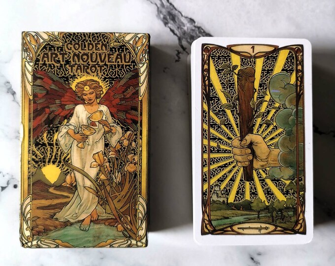 Golden Art Nouveau Tarot Deck 78 Cards With Digital Guidebook Occult