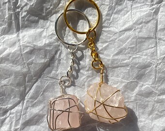 Rose quartz key ring, quartz key ring, crystal key ring, crystal keychain, gem key ring, gem keychain, gemstone key ring, gemstone keychain