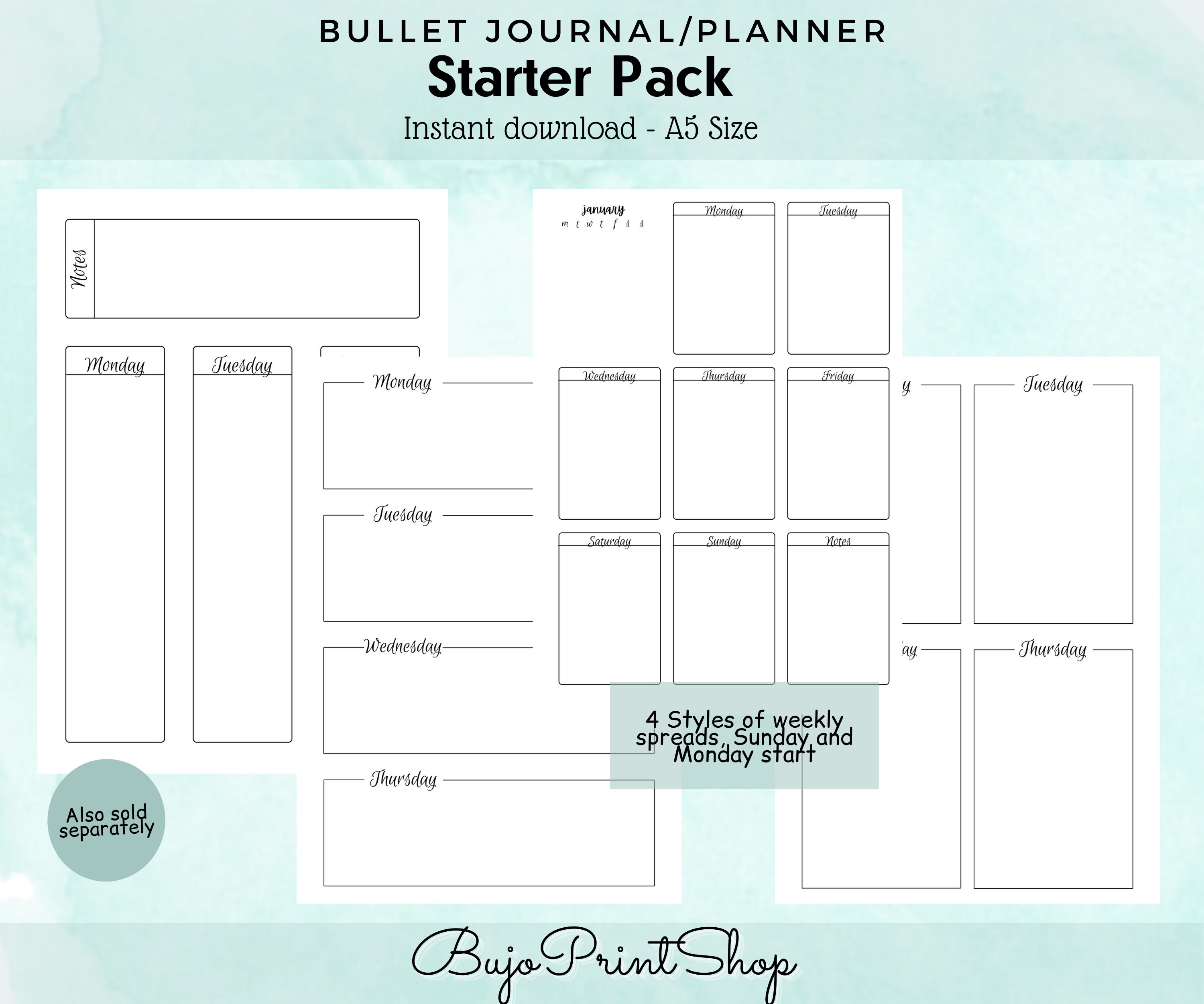 bullet journal printable planner printable weekly planner etsy
