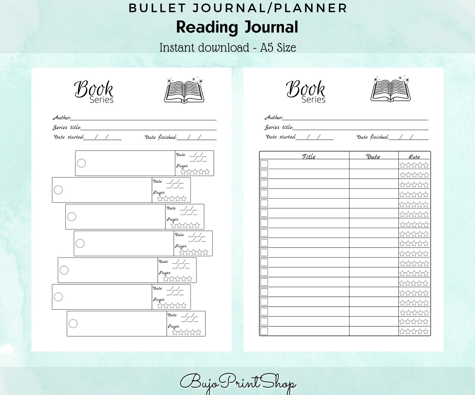 Reading Journal Printable Book Journal Book Planner Reading Etsy