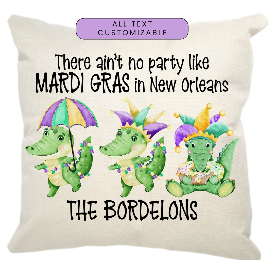 Mardi Gras Pillow, Carnival Decor, New Orleans Throw Pillow, Alligator